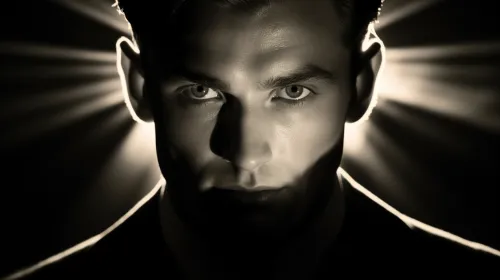 Portrait of a Man with Expressive Features Against a Light Background