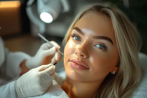 Young woman during a skin care procedure at a cosmetic salon