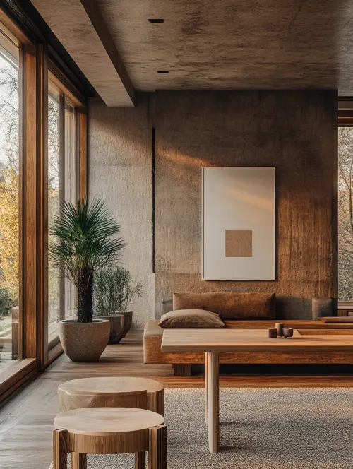 Elegant design of living space with elements of natural style
