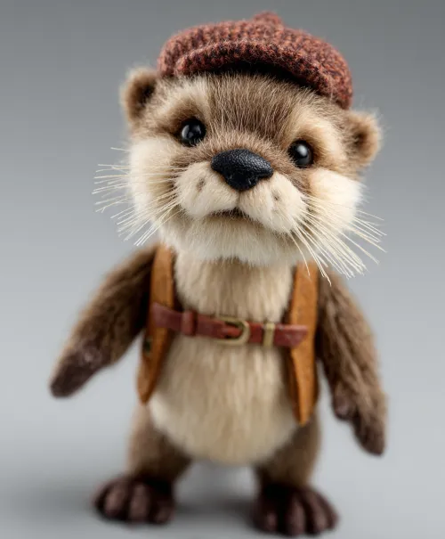 Encantadora nutria de peluche con sombrero y mochila