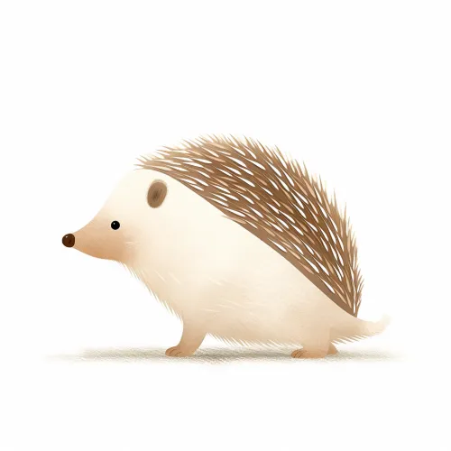 Cute hedgehog with white and brown coloring on a white background