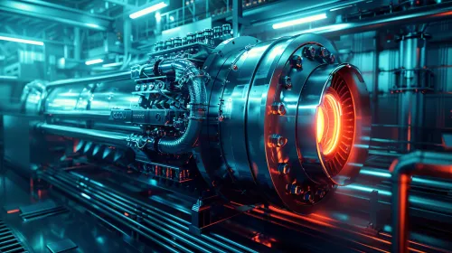Detailed view of a hydraulic jet engine with bright lighting