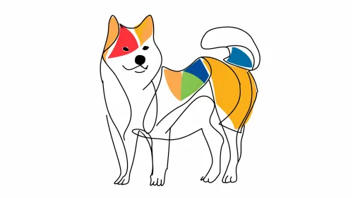 Silhouette de un perro con formas geométricas abstractas y brillantes