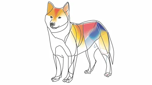 Ilustración esquemática de un shiba-inu utilizando colores y formas brillantes