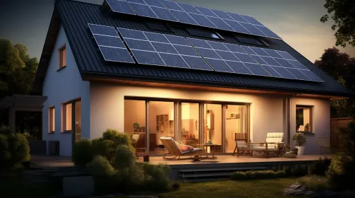 Casa energéticamente eficiente con paneles solares y un interior acogedor