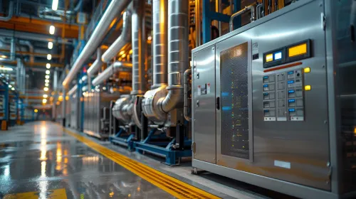 Vista de equipos y sistemas industriales en una fábrica moderna