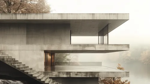 Architectural project with concrete elements and glass inserts