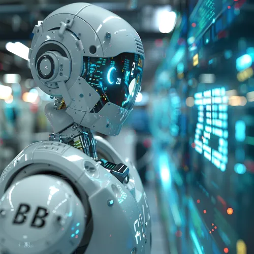 Robot with Modern Design and Glowing Data Interface