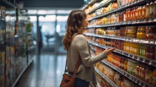 Girl Looking at Drink Shelf in Store
