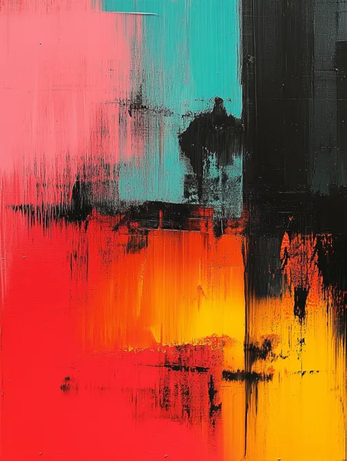 Cuadro abstracto que muestra colores y texturas vibrantes