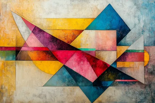 Obra de arte abstracta brillante con triángulos y figuras de colores