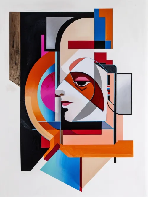 Composition with an Abstract Face and Geometric Elements