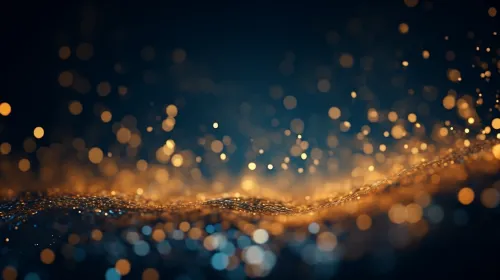 Beautiful abstract painting with shining golden particles on a dark background