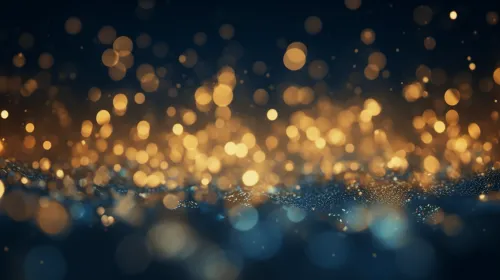 Textura suave con puntos brillantes dorados y azules sobre un fondo oscuro