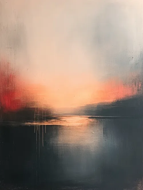 Warm sunset reflecting in calm water with a blurred texture