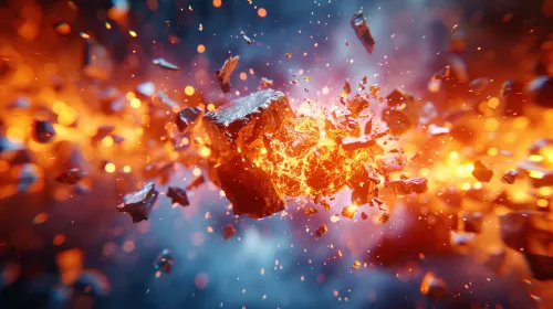 Epicentro de la explosión que emite fragmentos brillantes y lava