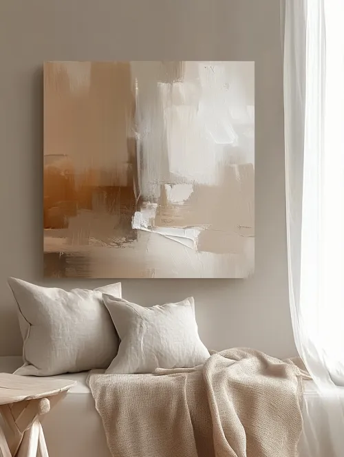 Cuadro abstracto con tonos suaves y cálidos para un interior acogedor