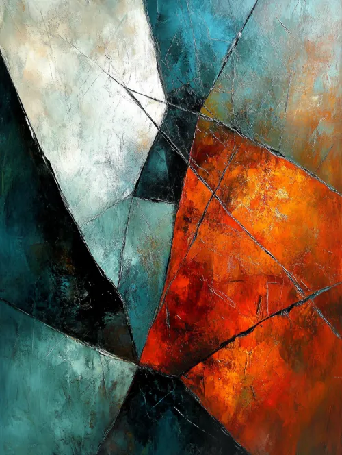 Pintura abstracta que combina estructuras y colores intensos