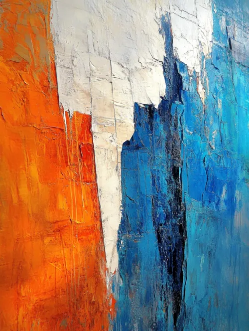 Abstract artwork with orange and blue tones
