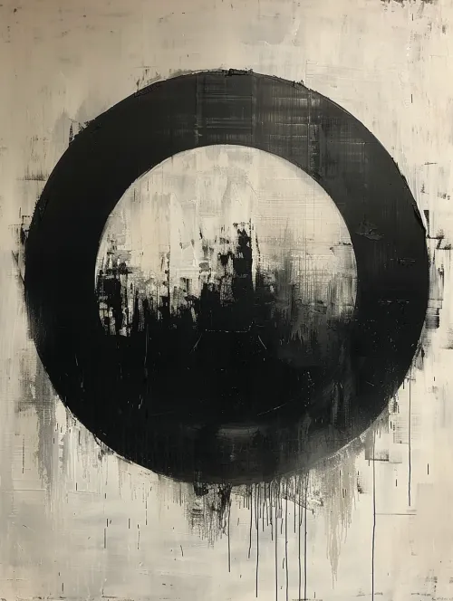 Abstract Art with a Black Circle and Texture Background