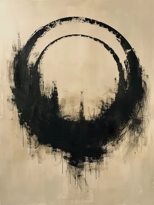 Abstract Drawing with Black Circles on a Light Background