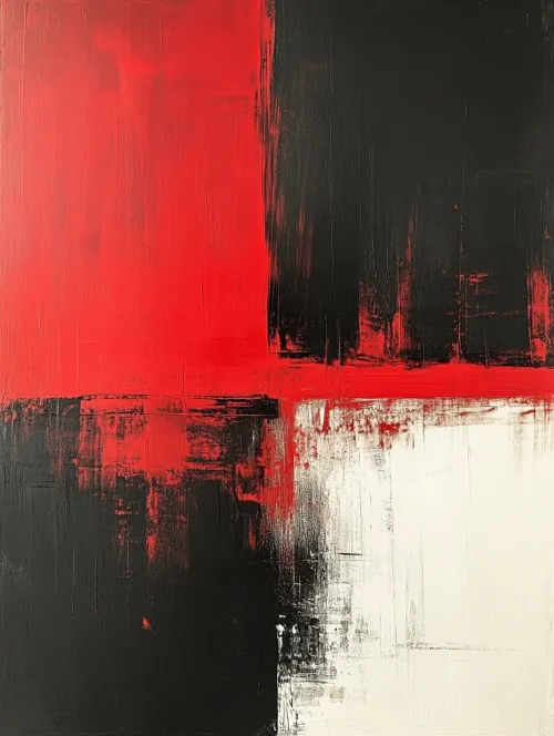 Abstracción elegante con colores rojo, negro y blanco