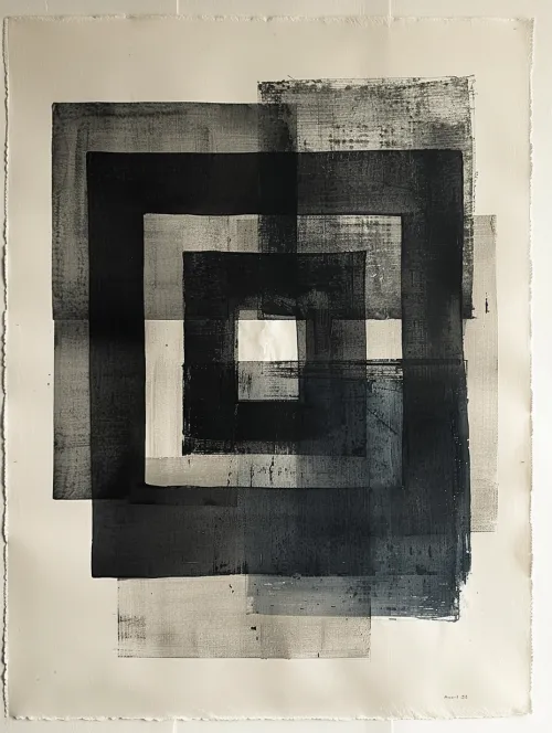 Black and white abstract art with overlapping squares