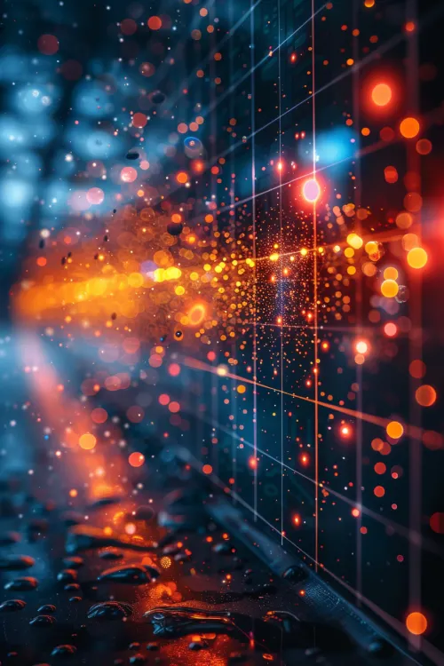 Fantastic composition with glowing dots and colorful rays of light