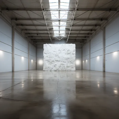 Image of a white sculpture in a large, bright gallery space