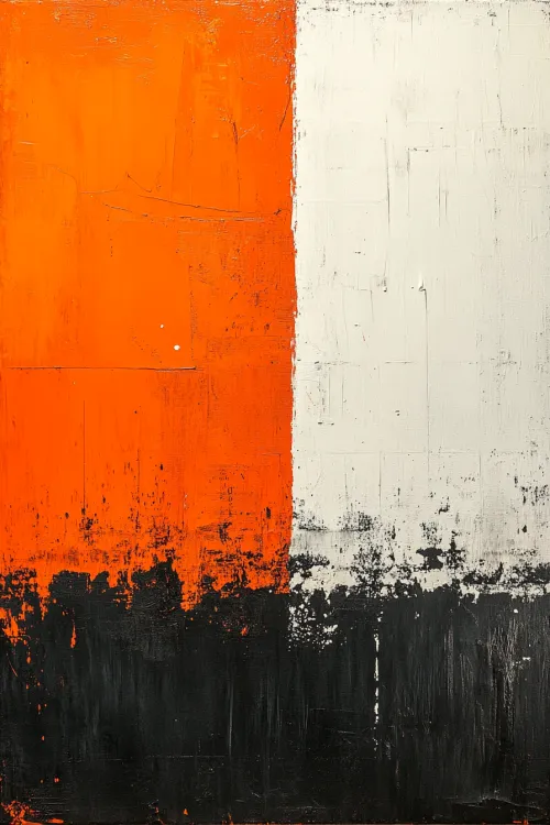 Abstract artwork with orange, white, and black areas