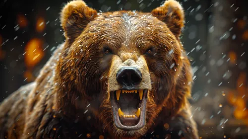A bear with an open mouth, radiating power and danger