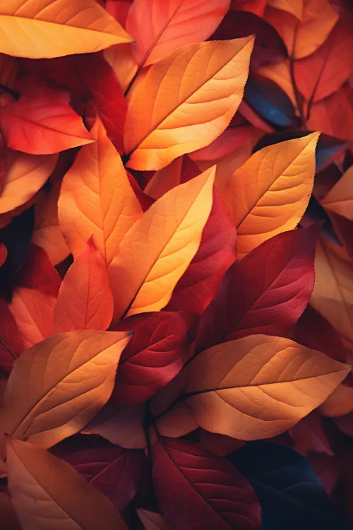 Photo of autumn leaves tinted in red and yellow shades