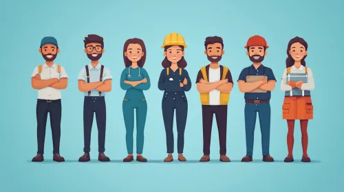 Illustration of a team of professionals from various fields of activity
