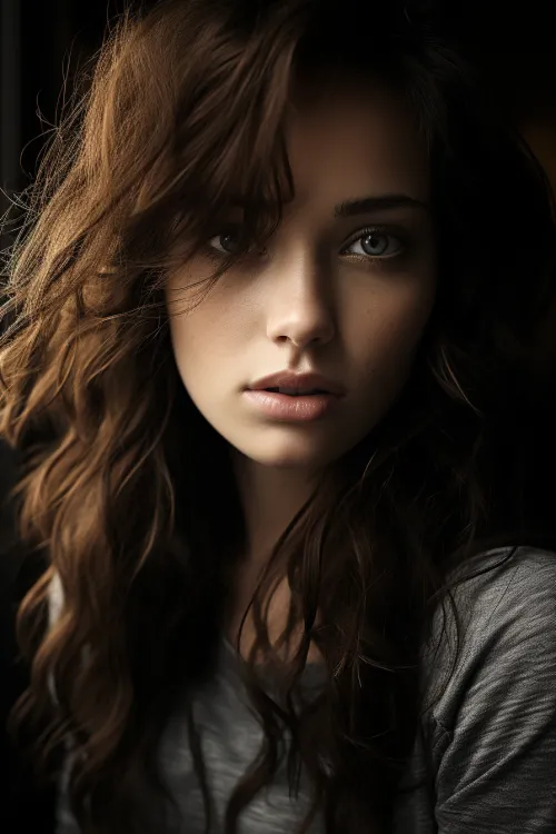 Photo of a girl with long wavy hair and an expressive gaze