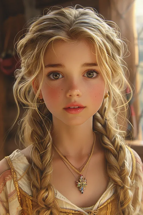 Girl with braided hair, dressed in vintage style