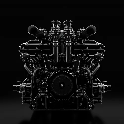 Powerful High-Tech Engine on a Black Background