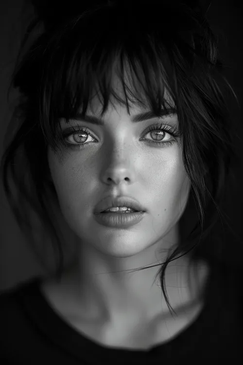 Portrait of a girl with beautiful eyes and natural makeup against a black background