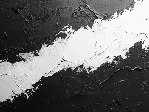 Abstract artwork with black and white strokes on a textured surface
