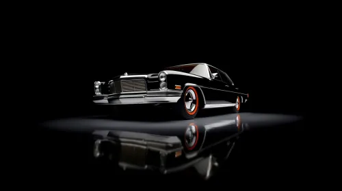 Imagen detallada de un automóvil clásico negro con reflejo