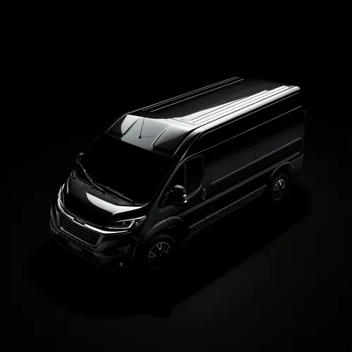 Modern black van against a black background