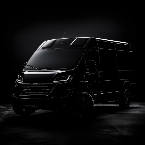 Van with modern design against a black background