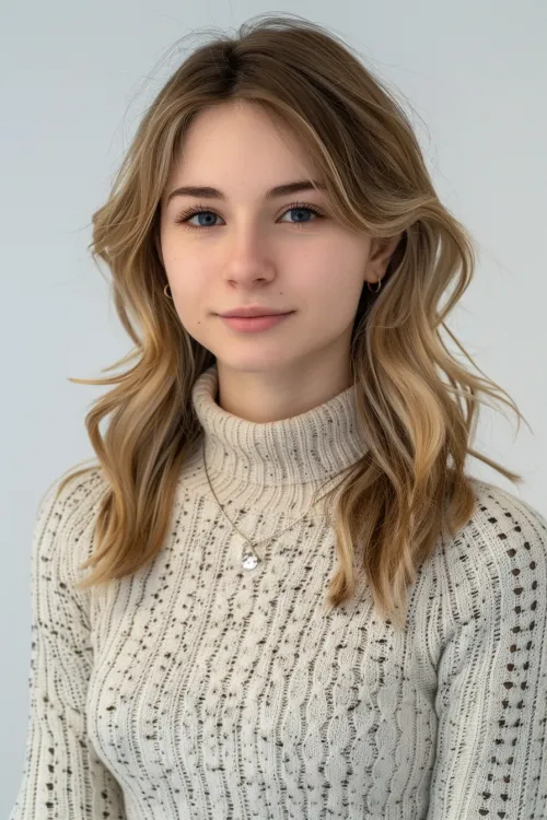 Young girl with long blonde hair and a gray sweater