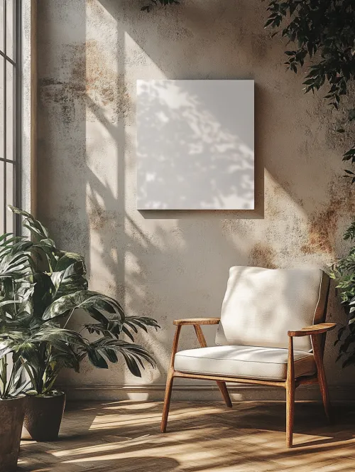 Rincón acogedor en un interior moderno con sillón y plantas verdes