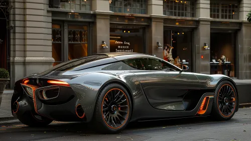 Dynamic view of a sports car with a metallic body and stylish wheels