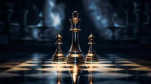 Imagen de un tablero de ajedrez con piezas: rey y peones.