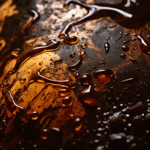 Primer plano de gotas de agua reflejando la luz sobre un fondo oscuro