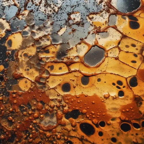 Photo of an abstract composition with drops and orange spots