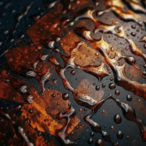 Close-up of a wet surface with the reflection of a water droplet