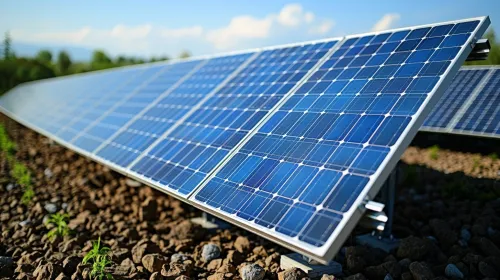 Modern solar panels installed on the ground to harness solar energy