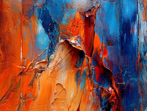Intense shades of orange and blue in abstract painting